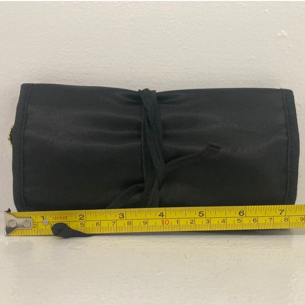 VTG Oscar de la Renta Black Sateen Travel Cosmetic Roll Organizer Essentials Hot